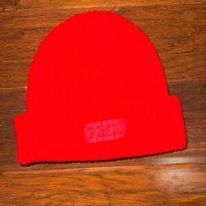 PINK Victoria's Secret Bright Red Ribbed Beanie